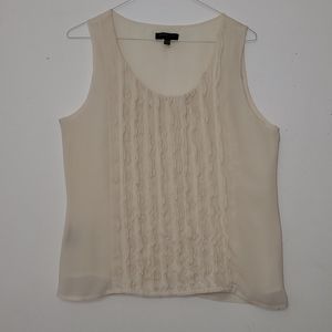 Rafaella Studio Sheer Ruffled Sleeveless Tank Top Size Petite Medium Ivory Cream